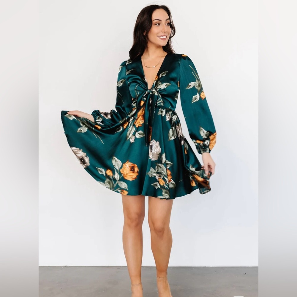 Teal satin floral dress, cute and lightweight
